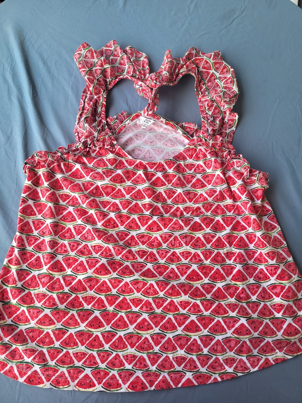 crown & ivy Pink Watermelon-Pattern Ruffle-Strap Camisole